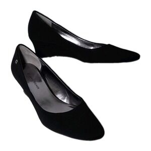 Etienne Aigner E- Wanda Black Suede Wedge Heel Shoes Size 6 M